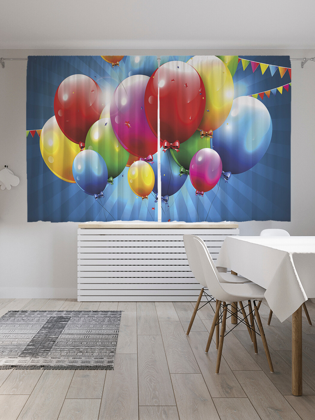 фото Фотошторы короткие joyarty именинные воздушные шары, сатен, 290x180 см