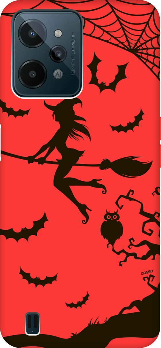 

Чехол на realme C31 с принтом "Witch on a Broomstick" красный, Красный;черный, 1573000
