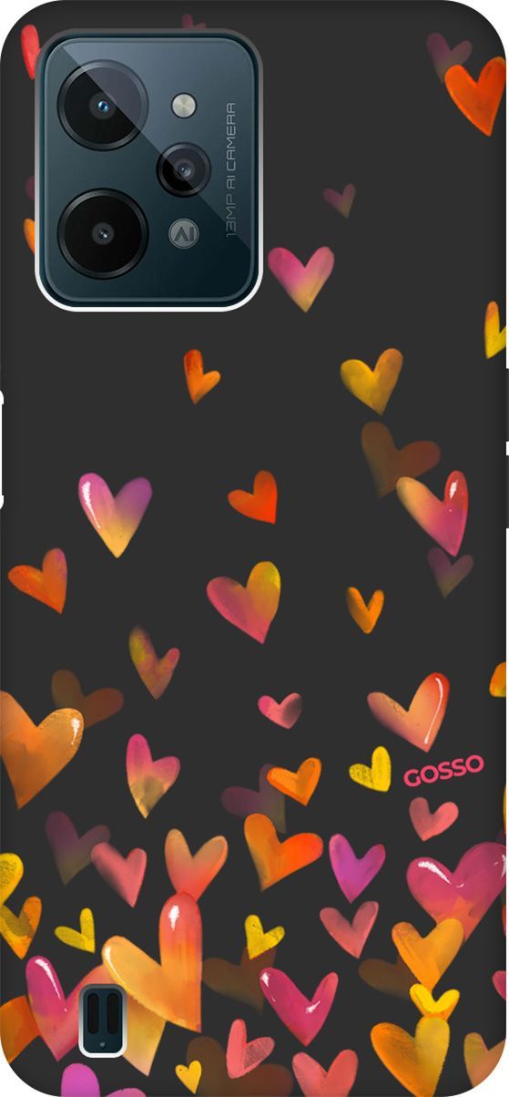 

Матовый Soft Touch Чехол на realme C31 с 3D принтом "Flying Hearts" черный, Черный;желтый, 1571400