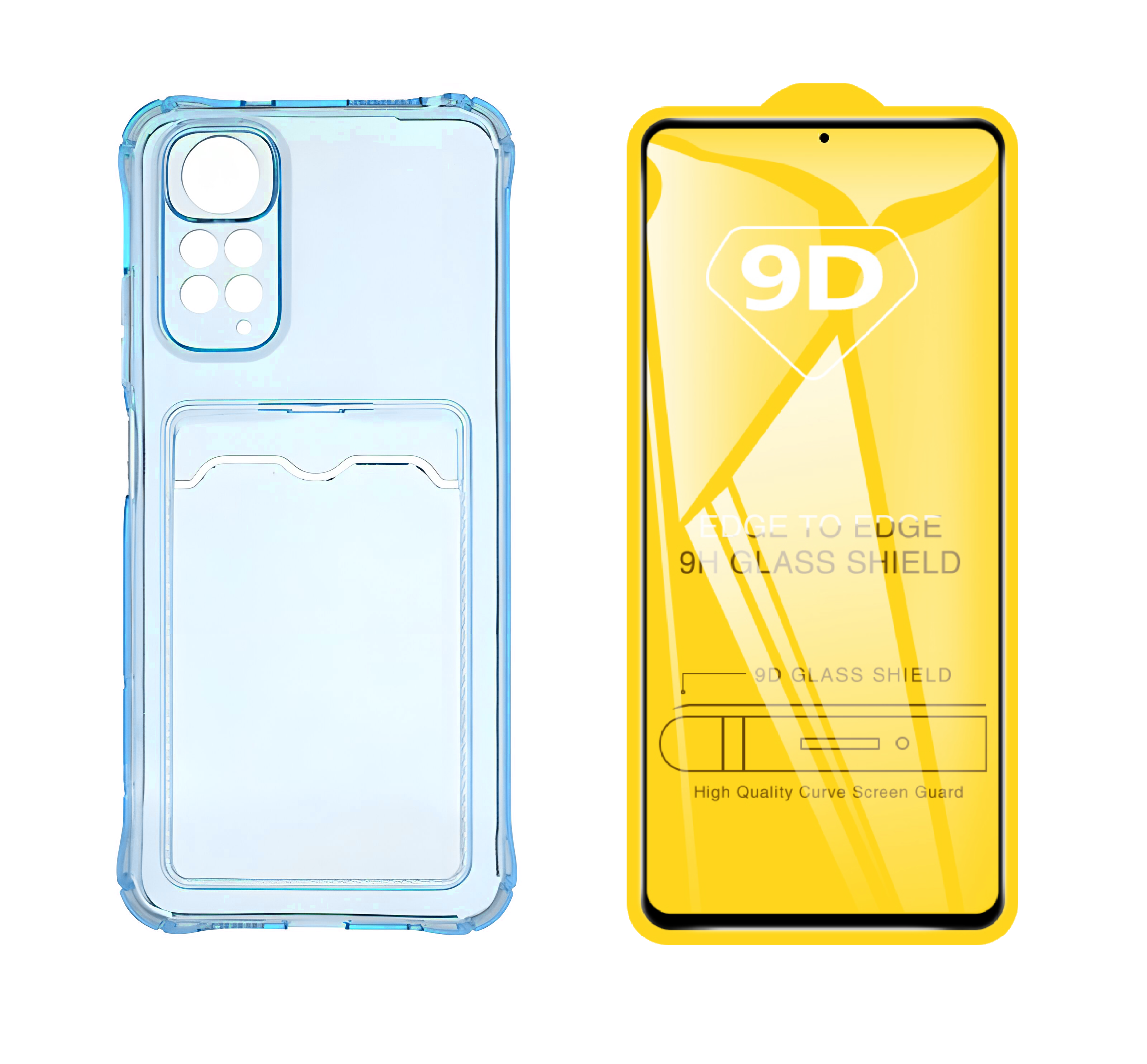 

Чехол с карманом и стекло QVATRA для Redmi Note 11 Pro голубой, для Redmi Note 11 Pro голубой