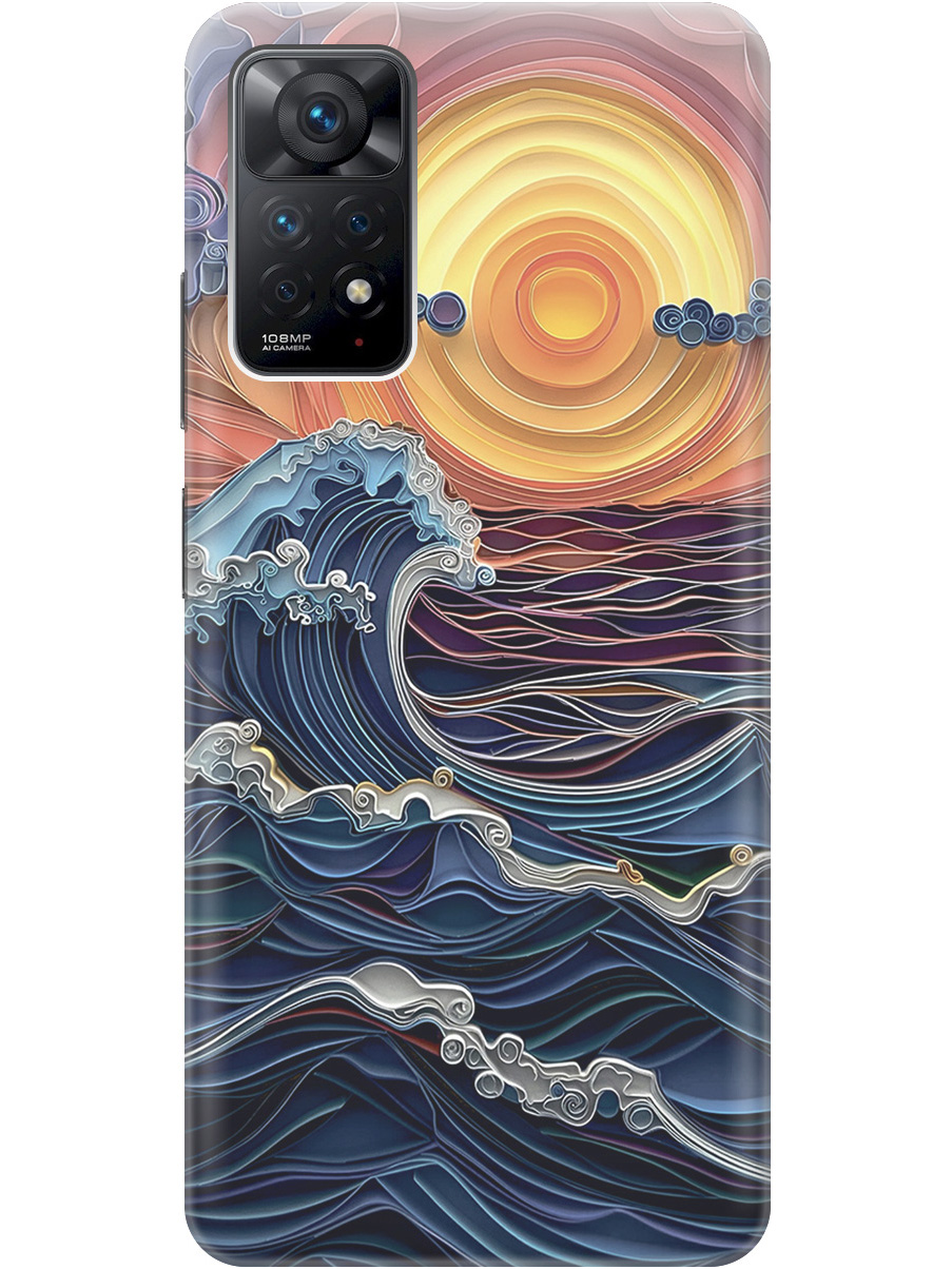 

Силиконовый чехол на Xiaomi Redmi Note 11 Pro с принтом "Волны на закате", 735250410