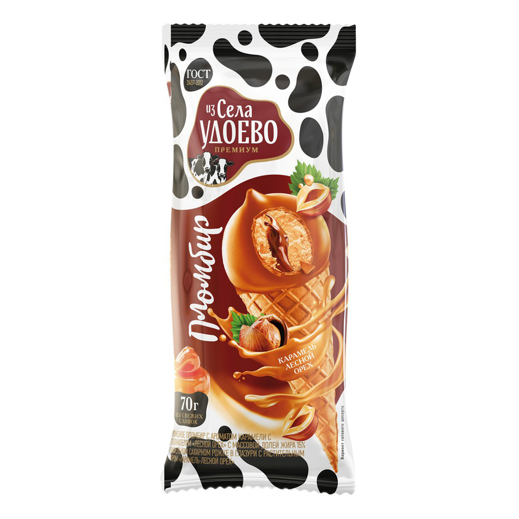 

Мороженое пломбир Из села Удоево карамель-орех 15% 70 г