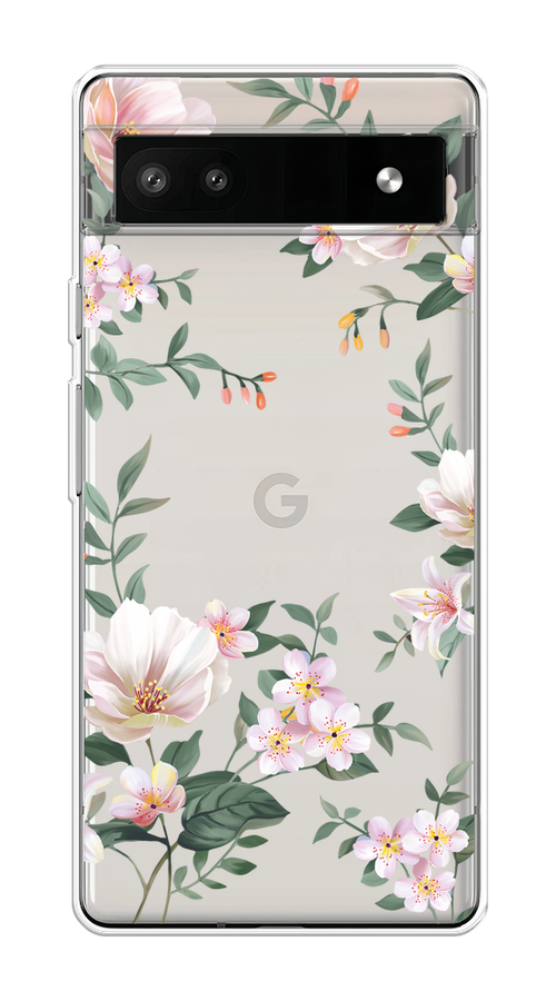 

Чехол на Google Pixel 6A "Beautiful white flowers", Бежевый;зеленый, 271150-1