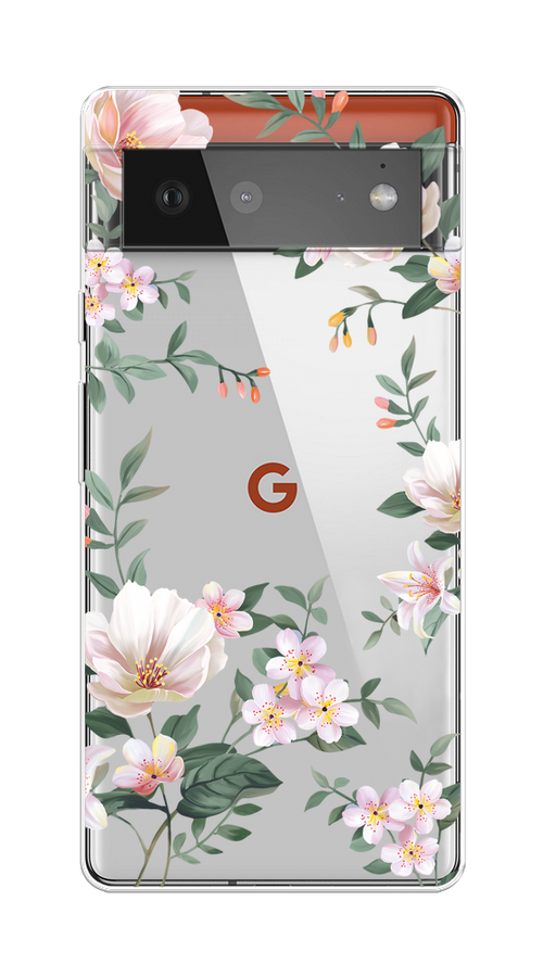 

Чехол на Google Pixel 6 "Beautiful white flowers", Бежевый;зеленый, 270850-1