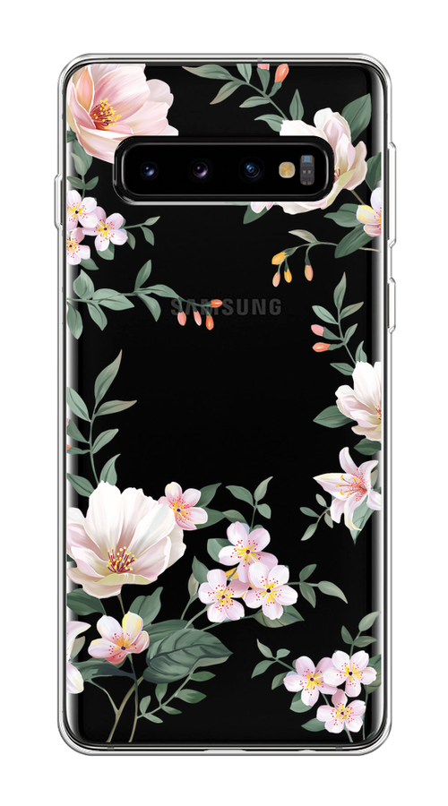 

Чехол на Samsung Galaxy S10 "Beautiful white flowers", Бежевый;зеленый, 27050-1