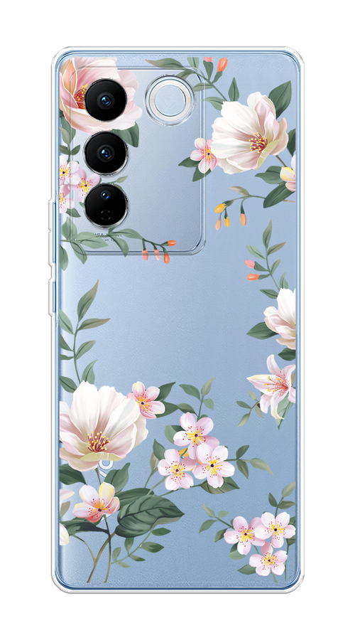

Чехол на Vivo V27/V27 Pro "Beautiful white flowers", Бежевый;зеленый, 268450-1