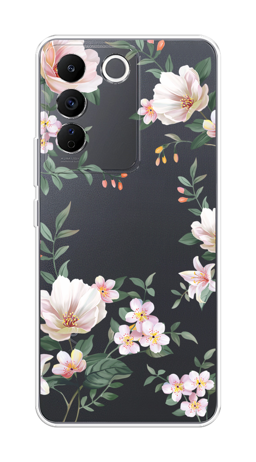 

Чехол на Vivo V27e "Beautiful white flowers", Бежевый;зеленый, 268350-1