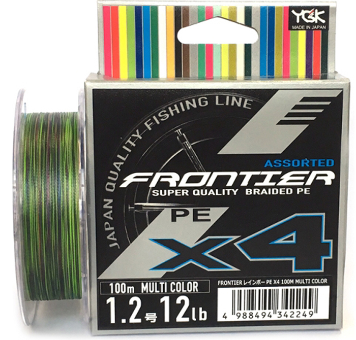 

Шнур YGK FRONTIER ASSORTED X4 100m мультиколор #1.2 0.185mm 12lb 5.4kg, FRONTIER ASSORTED X4