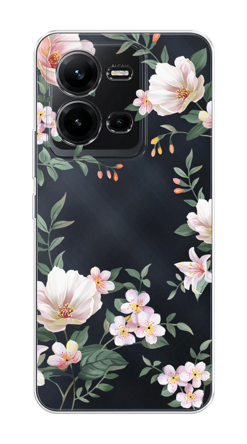 

Чехол на Vivo V25/V25e "Beautiful white flowers", Бежевый;зеленый, 267650-1