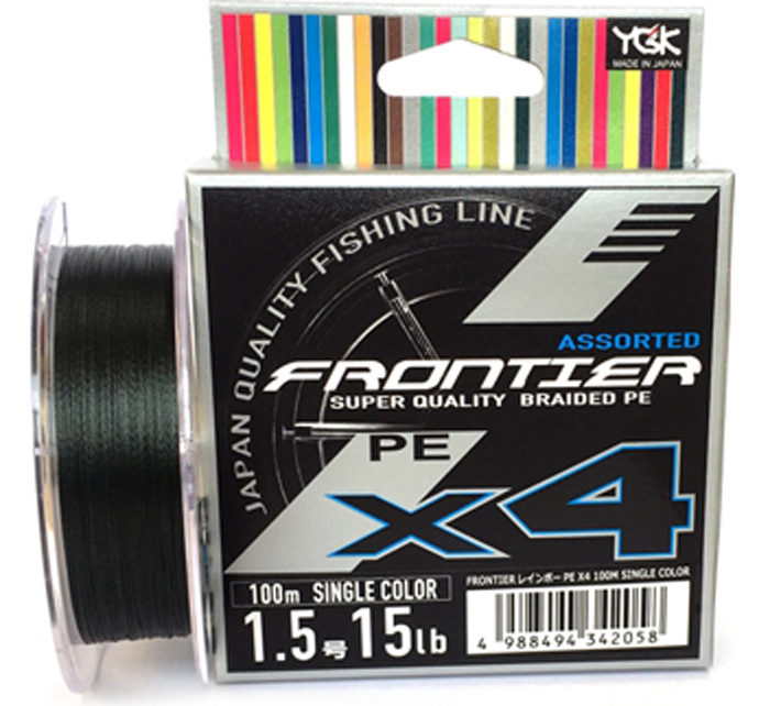 

Шнур YGK FRONTIER ASSORTED X4 100m тёмно-зелёный #1.5 0.205mm 15lb 6.8kg, FRONTIER ASSORTED X4