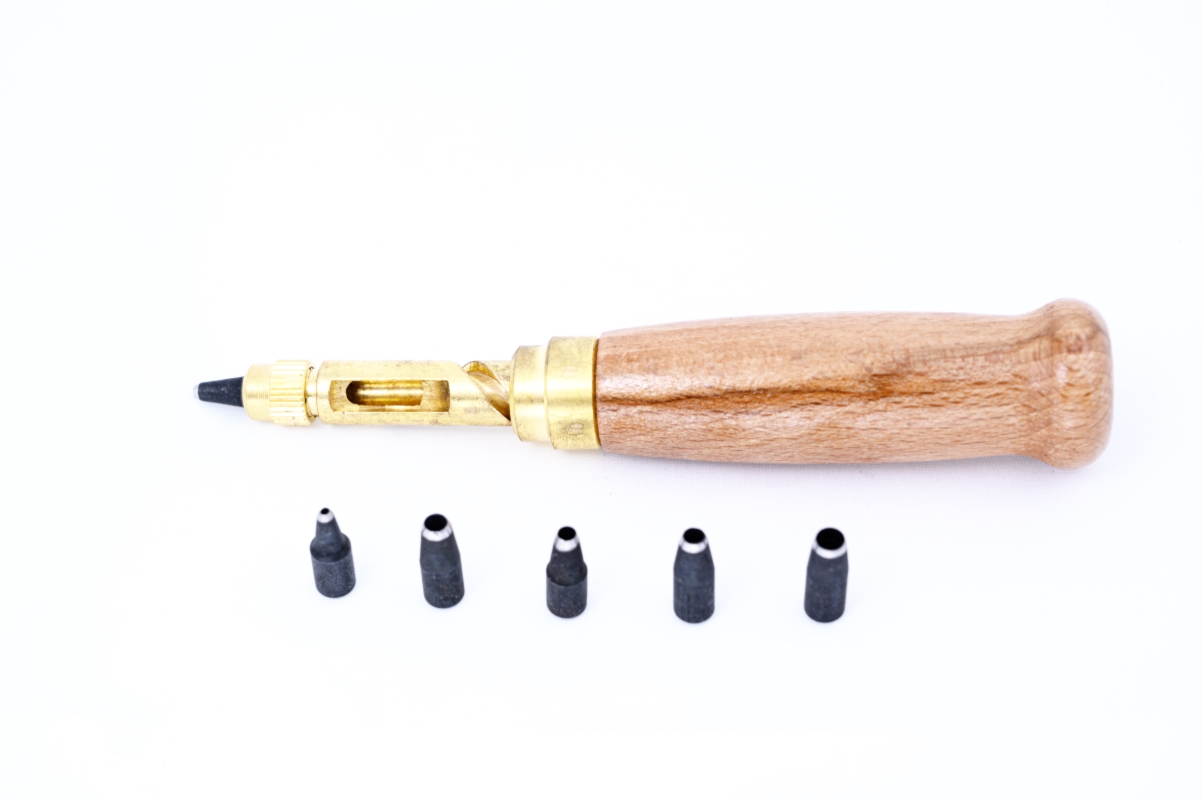 Пробойник для кожи Koko 115 с деревянной ручкой, 6 насадок в комплекте
