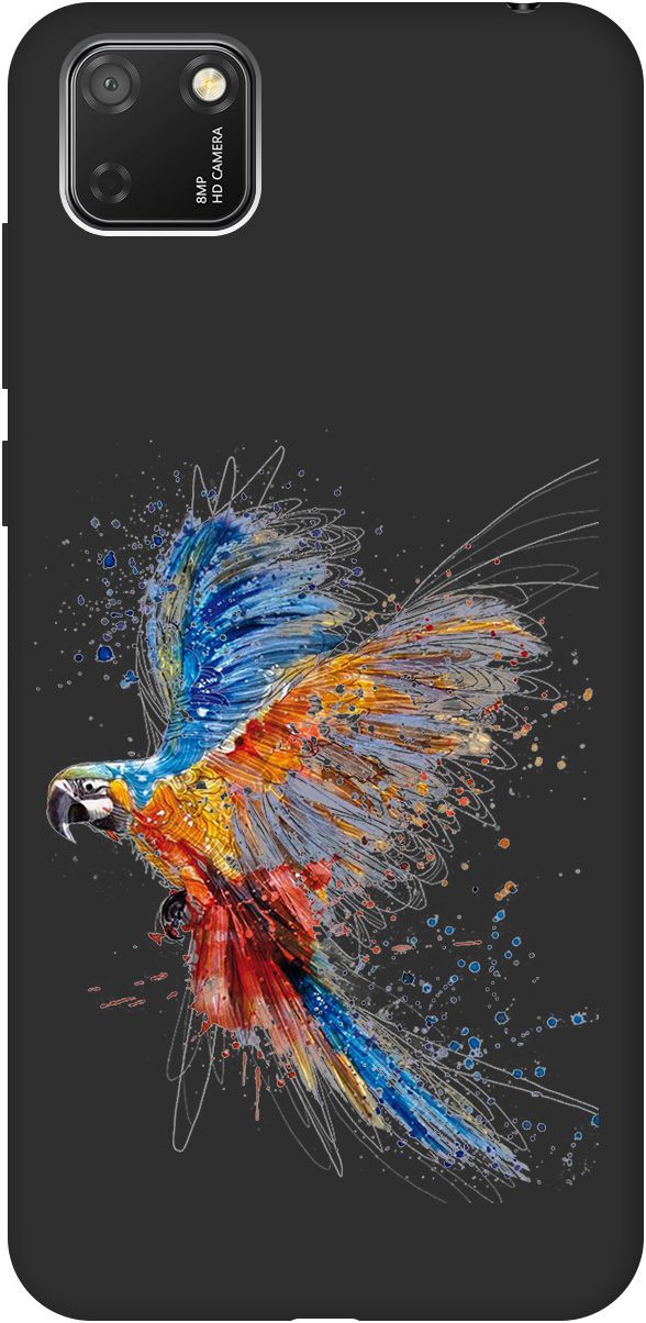 

Чехол на Honor 9S/Huawei Y5P с принтом "Colorful Parrot" черный, Черный;красный, 131