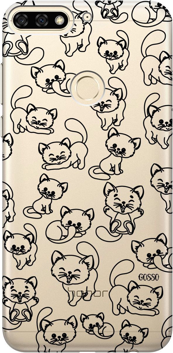 

Чехол на Honor 7C/7A Pro/Huawei Y6 Prime (2018) "Cute Kitties" прозрачный, Прозрачный;черный, 0