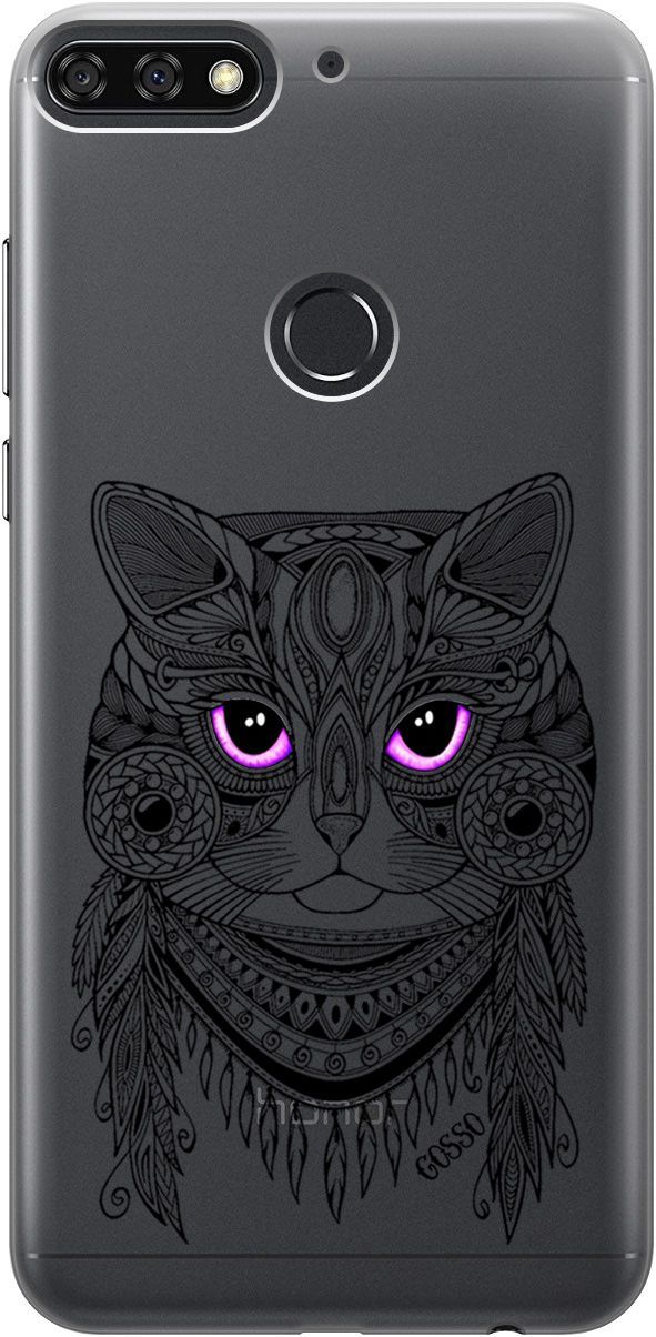 

Чехол на Honor 7C/7A Pro/Huawei Y6 Prime (2018) "Grand Cat" прозрачный, Прозрачный;фиолетовый, 0