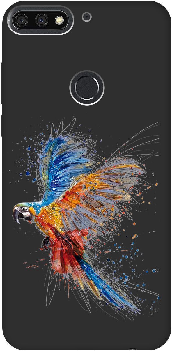 

Чехол на Honor 7C/7A Pro/Huawei Y6 Prime (2018) "Colorful Parrot" черный, Черный;красный, 0