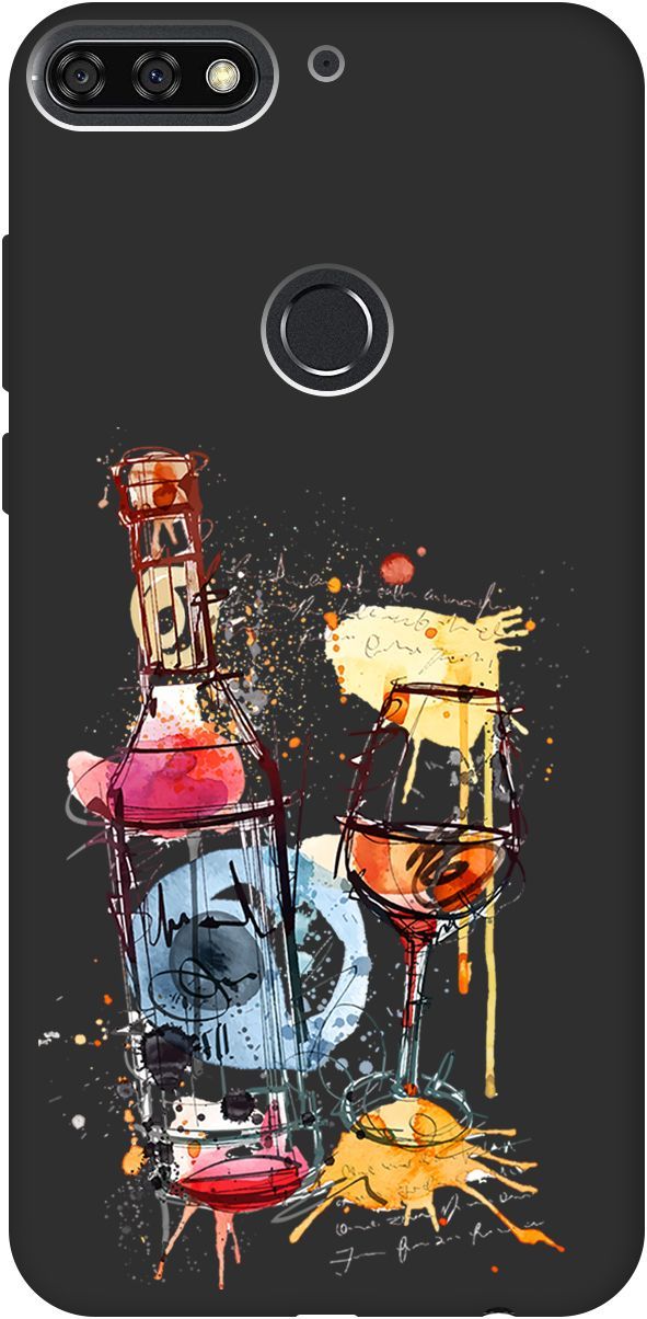 

Чехол на Honor 7C/7A Pro/Huawei Y6 Prime (2018) "Aquarelle Wine" черный, Черный;голубой, 0