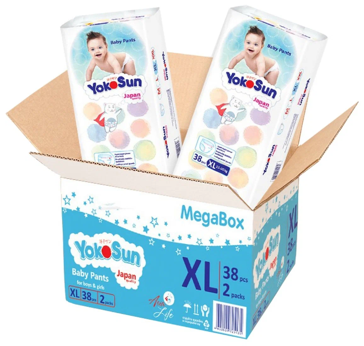 

YokoSun Подгузники-трусики размер XL 12-20 кг 38 шт х 2 + Котик Йоко. ГУДС