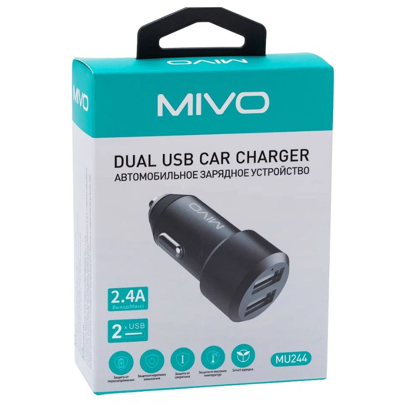 Автомобильное зарядное устройство MIVO MU-244/ 2 USB-порта, 8776