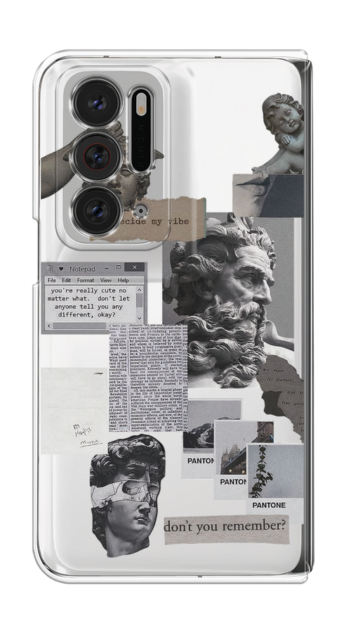 

Чехол на Oppo Find N "Коллаж греческие скульптуры", Бежевый;серый, 259650-1