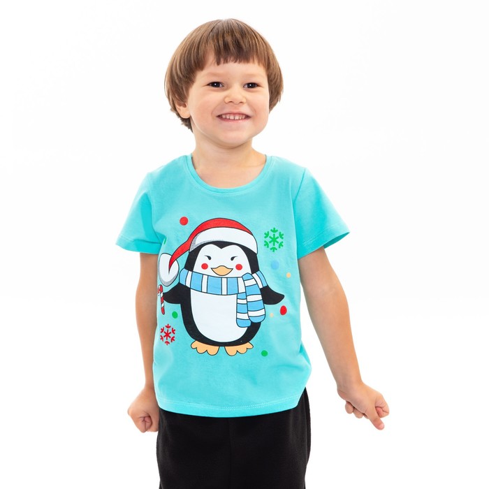 фото Be friends футболка детская, цвет бирюзовый/пингвин, рост 122 см