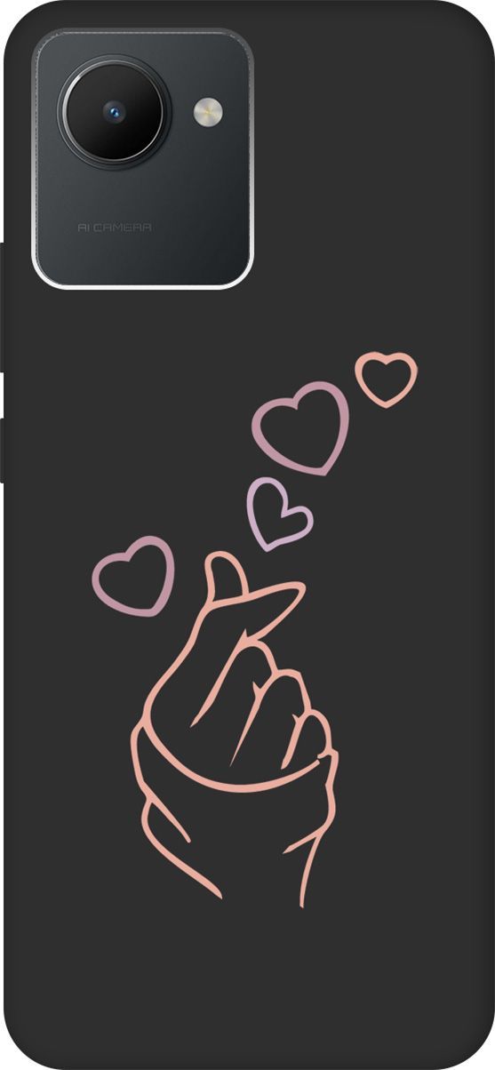 

Матовый Soft Touch Чехол на realme C30 с 3D принтом "K-Heart" черный, Черный;розовый, 1567100