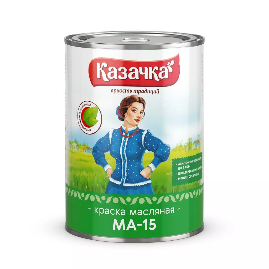 

Краска Казачка, МА-15, масляная, универсальная, глянцевая, ярко-зеленая, 0.9 кг, Зеленый