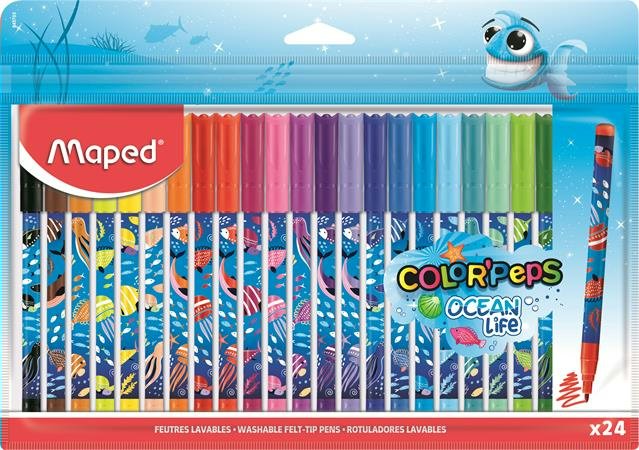 Фломастеры Maped 24 цвета Colorpeps Ocean Life заблокированный пишущий узел суперсмываемые