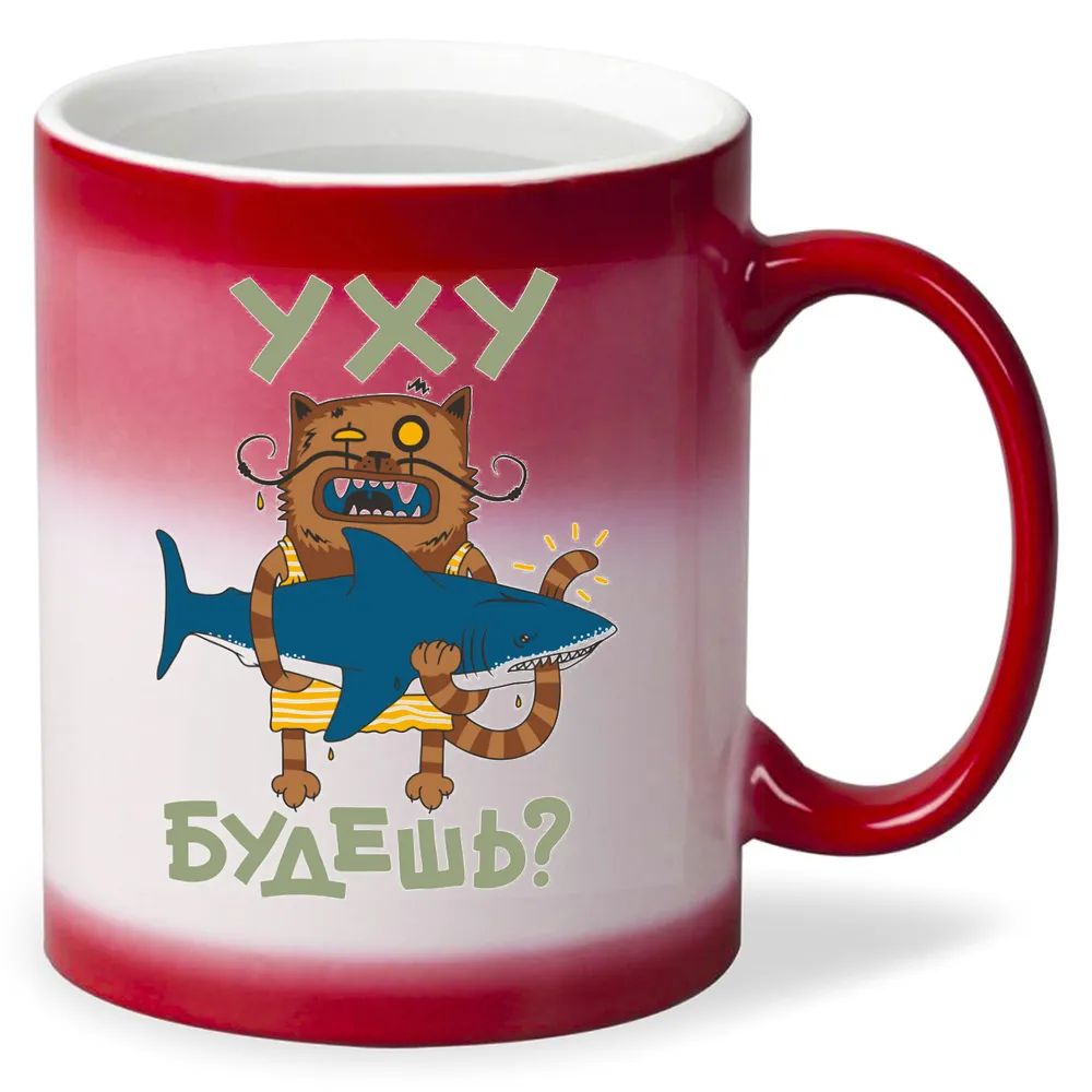 

Кружка CoolPodarok Прикол Кот с акулой Уху будешь