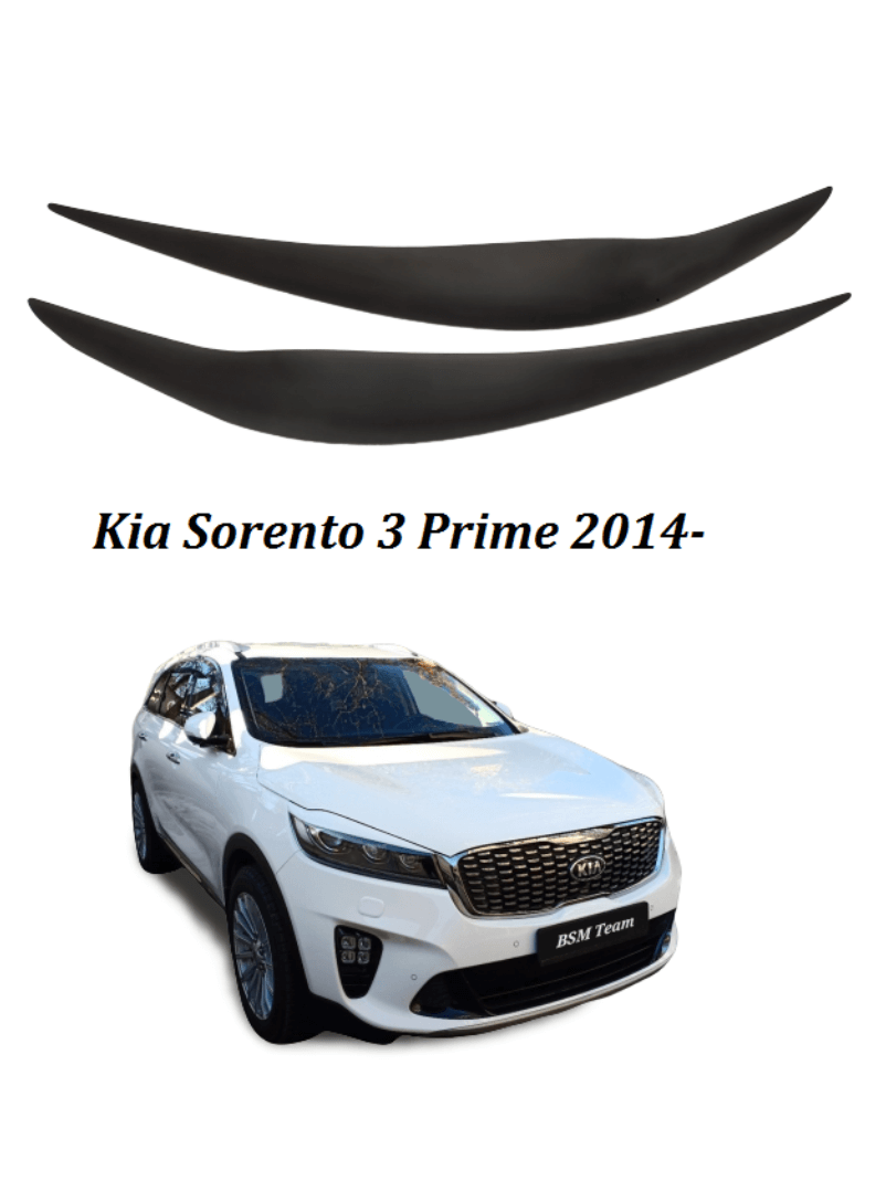 Ресницы на передние фары для Kia Sorento 3 Prime 2014-2019 АБС Пластик Без покраски