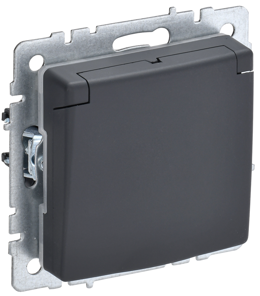 

BRITE Розетка 1-местная с заземлением с защитными шторками и крышкой 16А IP44 РСбш10-3-44-, Серый