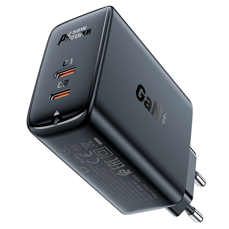 Сетевое зарядное устройство Acefast A29 PD50W GaN (EU) 2xUSB Type-C 3 А черный