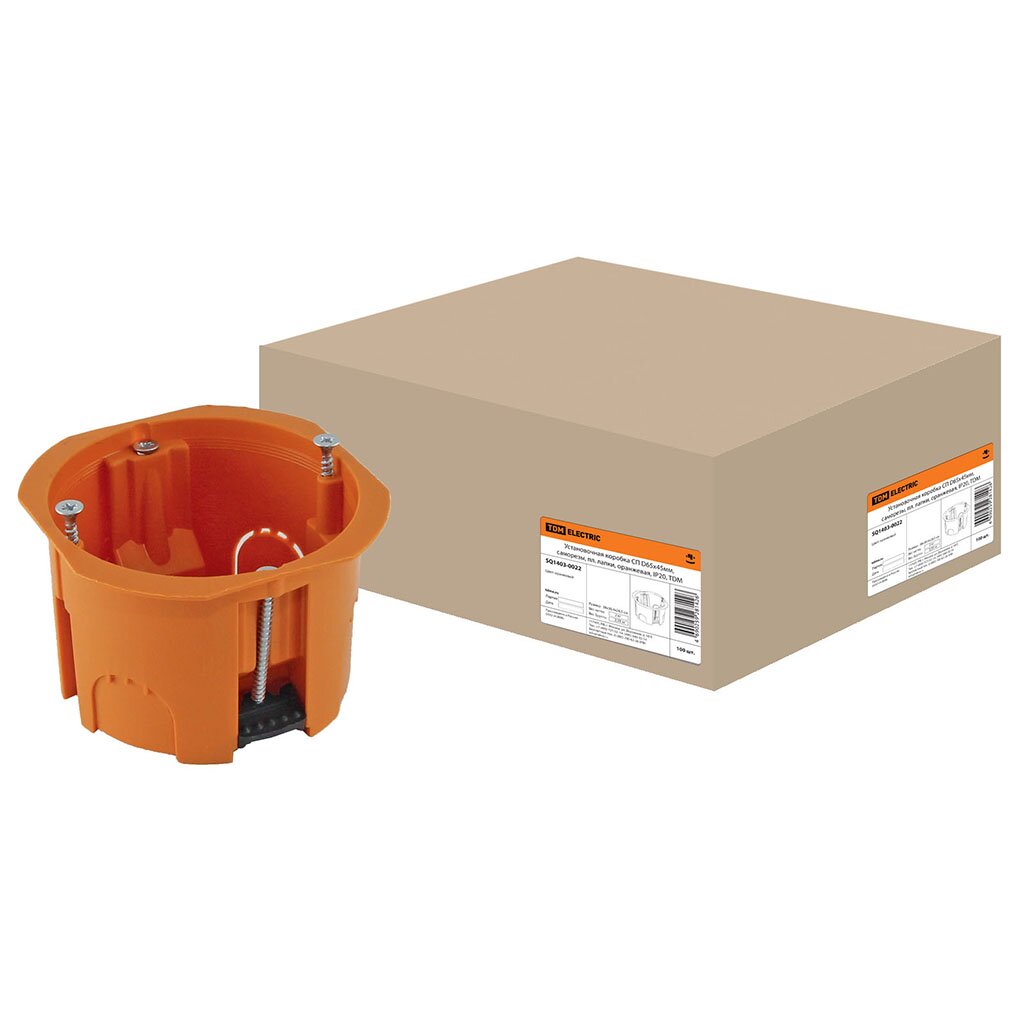 фото Коробка установочная скрытая 65х45 мм tdm electric для гипсокартона оранжевая ip20 sq1403-