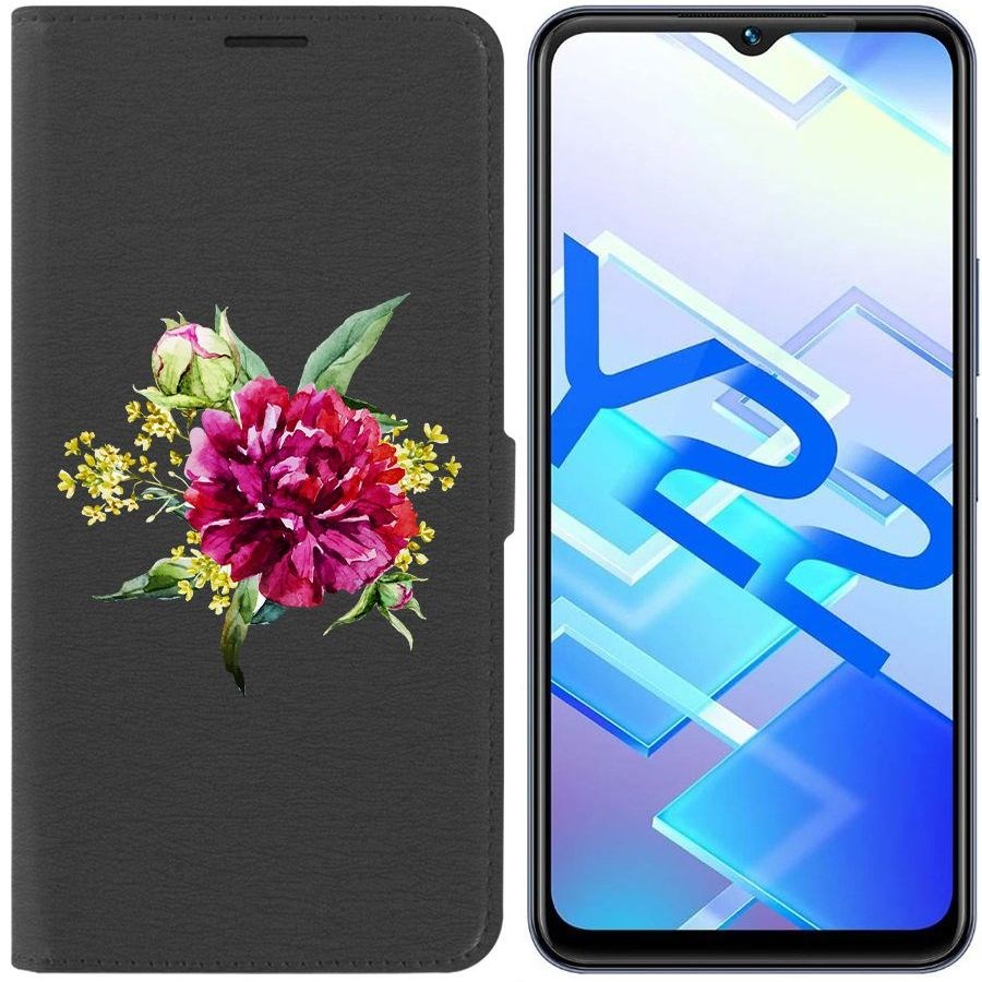 

Чехол-книжка Eco Book для Vivo Y22 Цветочная акварель, Черный