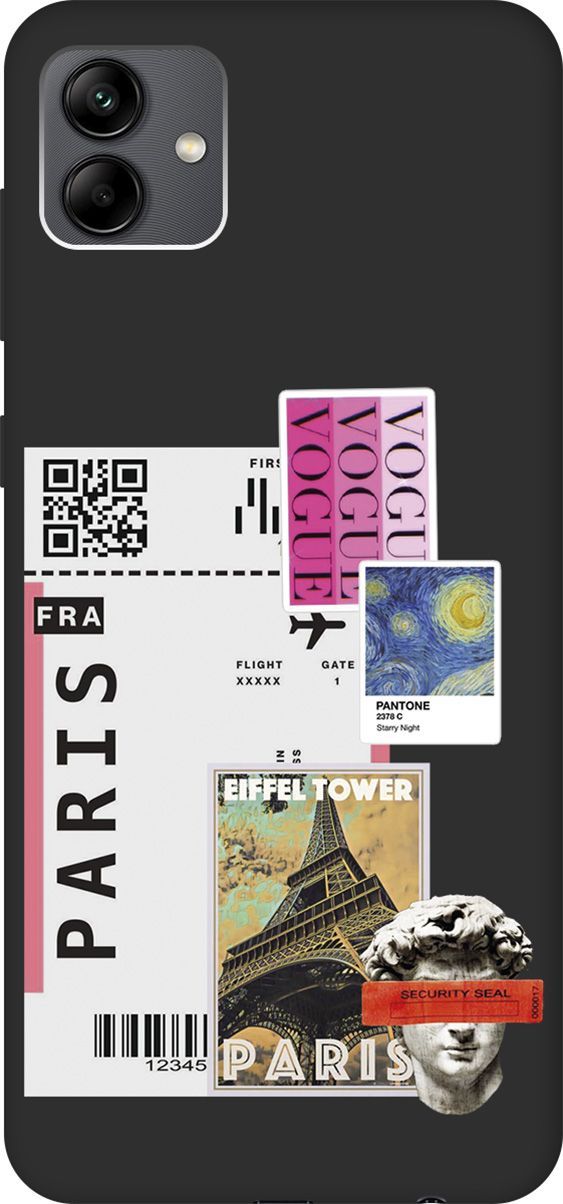 

Чехол на Samsung Galaxy A04 с 3D принтом "Paris Stickers" черный, Черный;белый, 158433