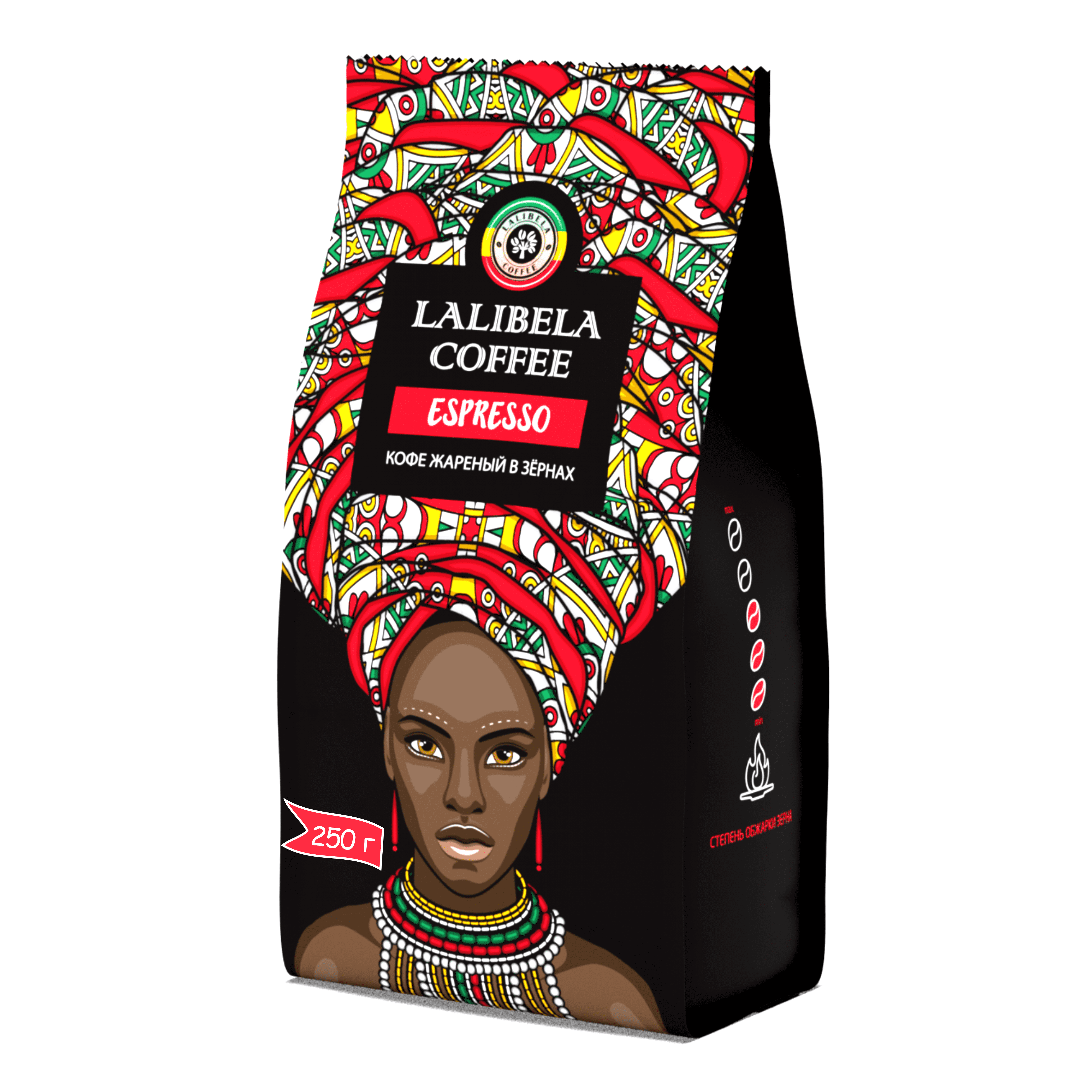 Кофе в зернах LALIBELA COFFEE Espresso арабика 40%, робуста 60%, 250 г