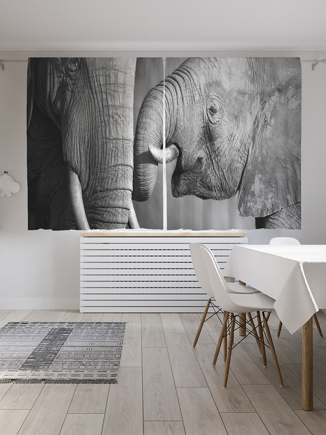 

Фотошторы короткие JoyArty Семья слонов, сатен, 290x180 см, затемнение 70%