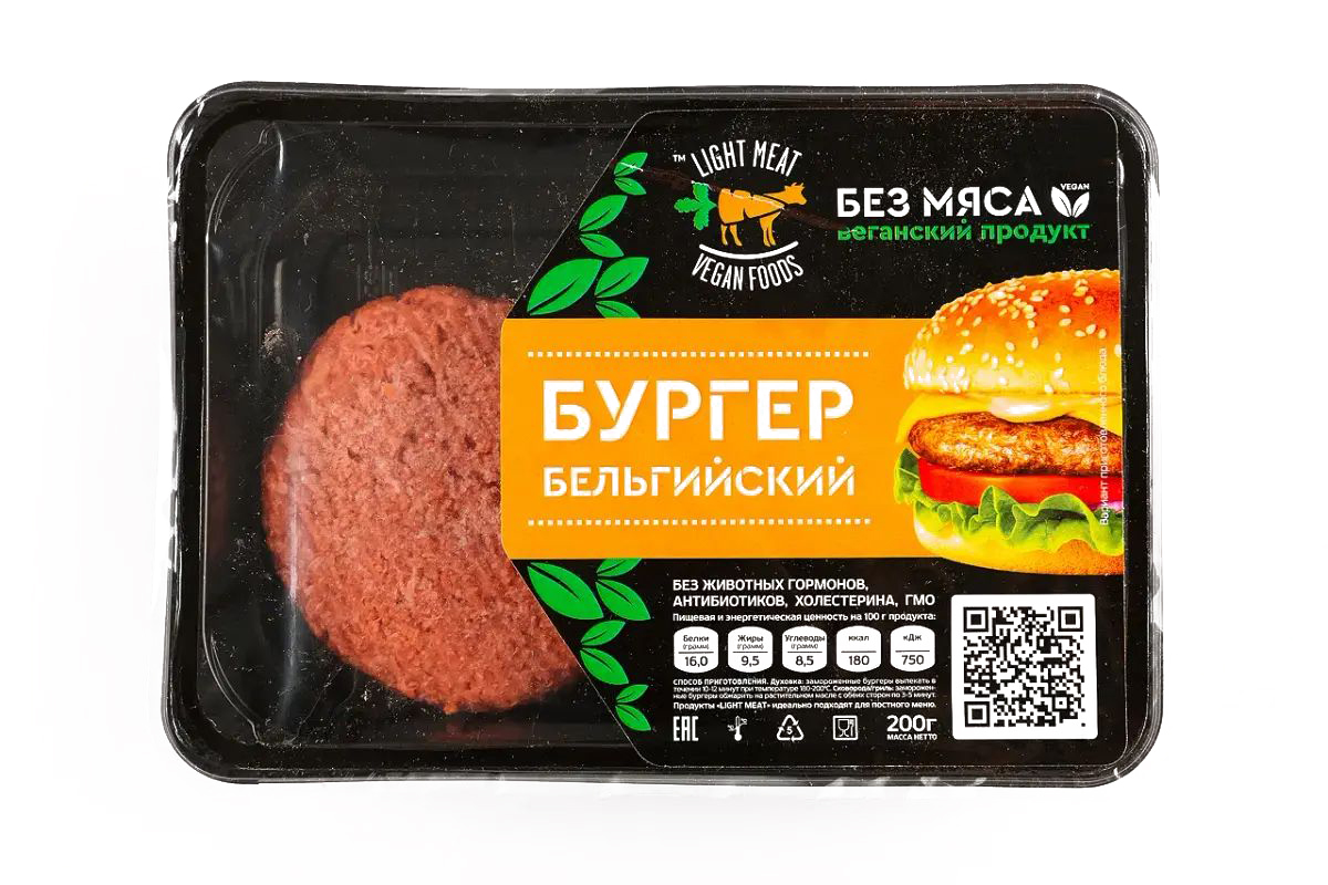 

Котлета Light meat vegan foods Бургер бельгийский, без мяса, 200 г 4680018888430