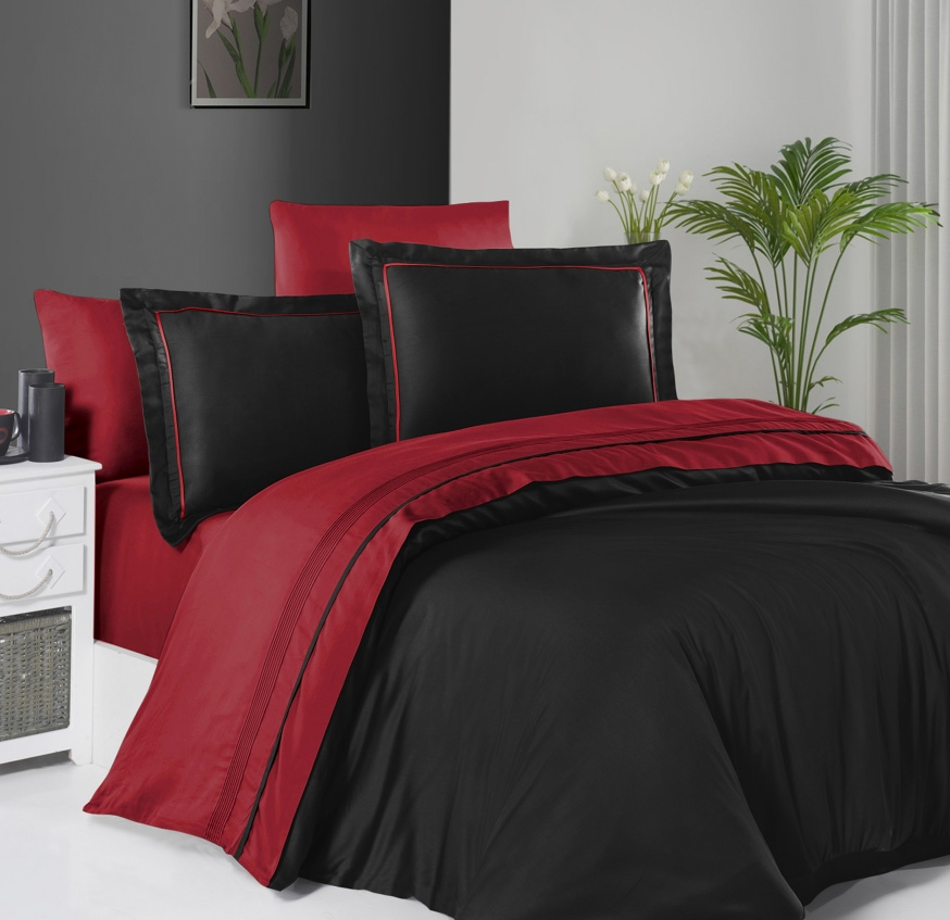 фото Комплект постельного белья first choice serenity red & black хлопковый сатин люкс евро