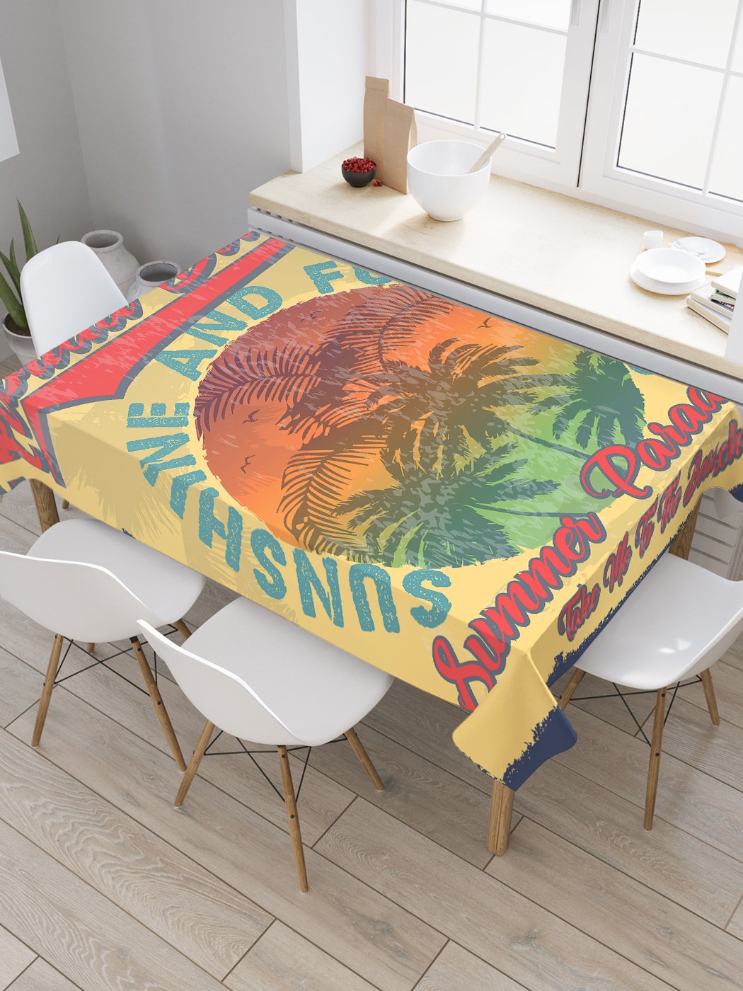 

Скатерть прямоугольная JoyArty "Пляжи Флориды винтаж" из оксфорда, 120x145 см, Оранжевый, Пляжи Флориды винтаж