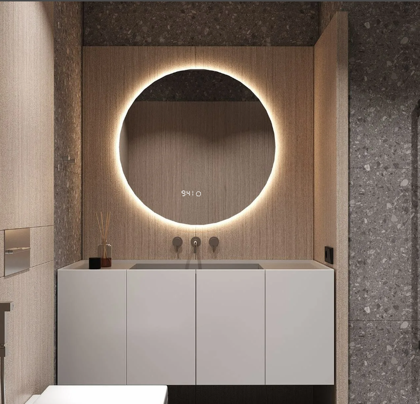 Зеркало круглое Slavio Maluchini D50 с тёплой LED-подсветкой и часами, сенсорная кнопка
