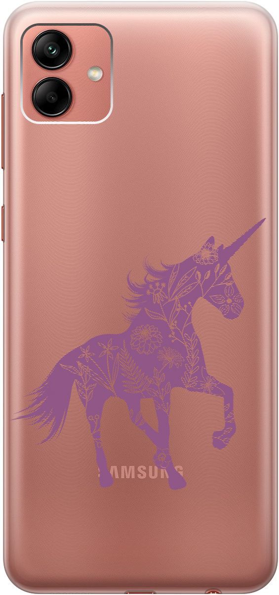 

Чехол на Samsung Galaxy A04 с 3D принтом "Floral Unicorn" прозрачный, Прозрачный;фиолетовый, 158430