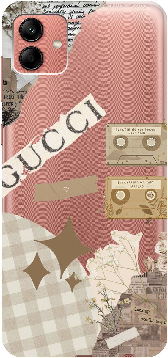 

Чехол на Samsung Galaxy A04 с 3D принтом "GUCCI Stickers" прозрачный, Прозрачный;бежевый, 158430
