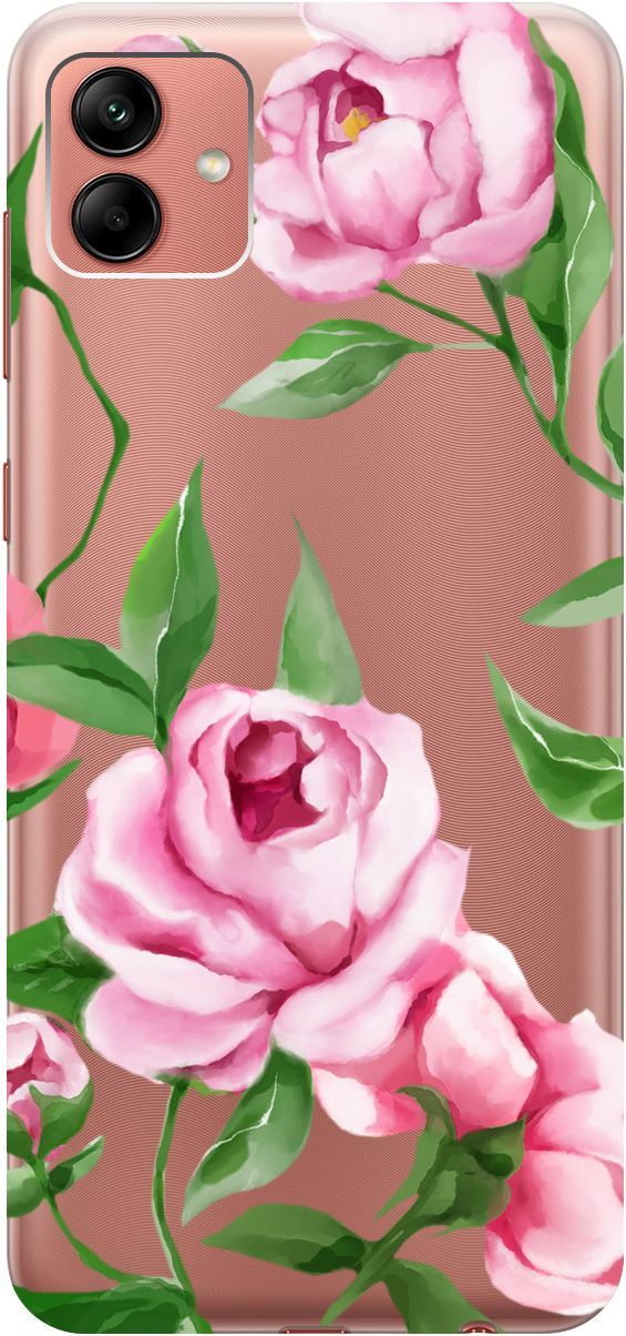 

Чехол на Samsung Galaxy A04 с 3D принтом "Amazing Peonies" прозрачный, Прозрачный;розовый, 158430