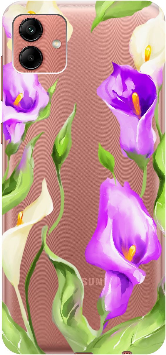 

Чехол на Samsung Galaxy A04 с 3D принтом "Amazing Callas" прозрачный, Прозрачный;фиолетовый, 158430