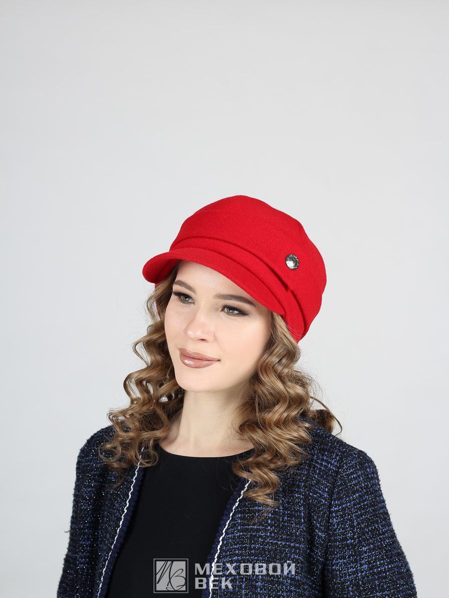 Кепка женская Меховой Век 2974МК красная, р.55-57