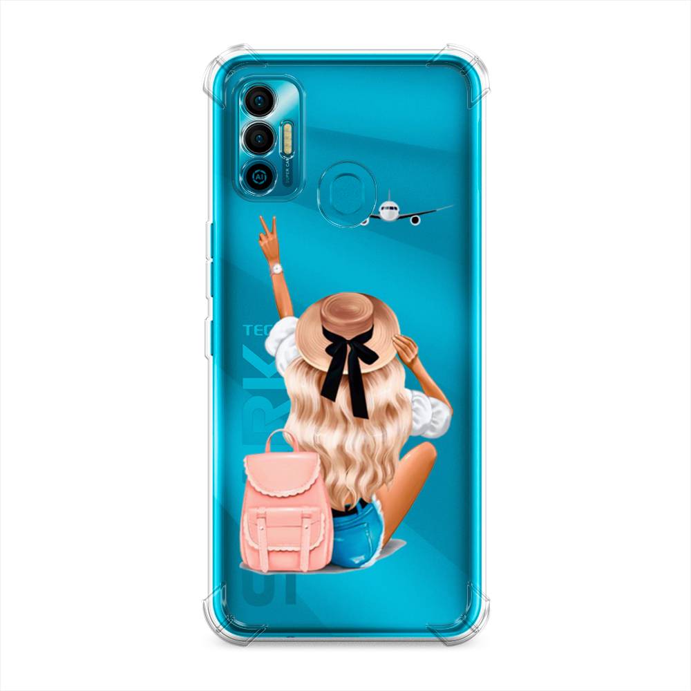 

Чехол Awog на Tecno Spark 7 "Автостопом самолетом", Бежевый;розовый;голубой, 301051-1