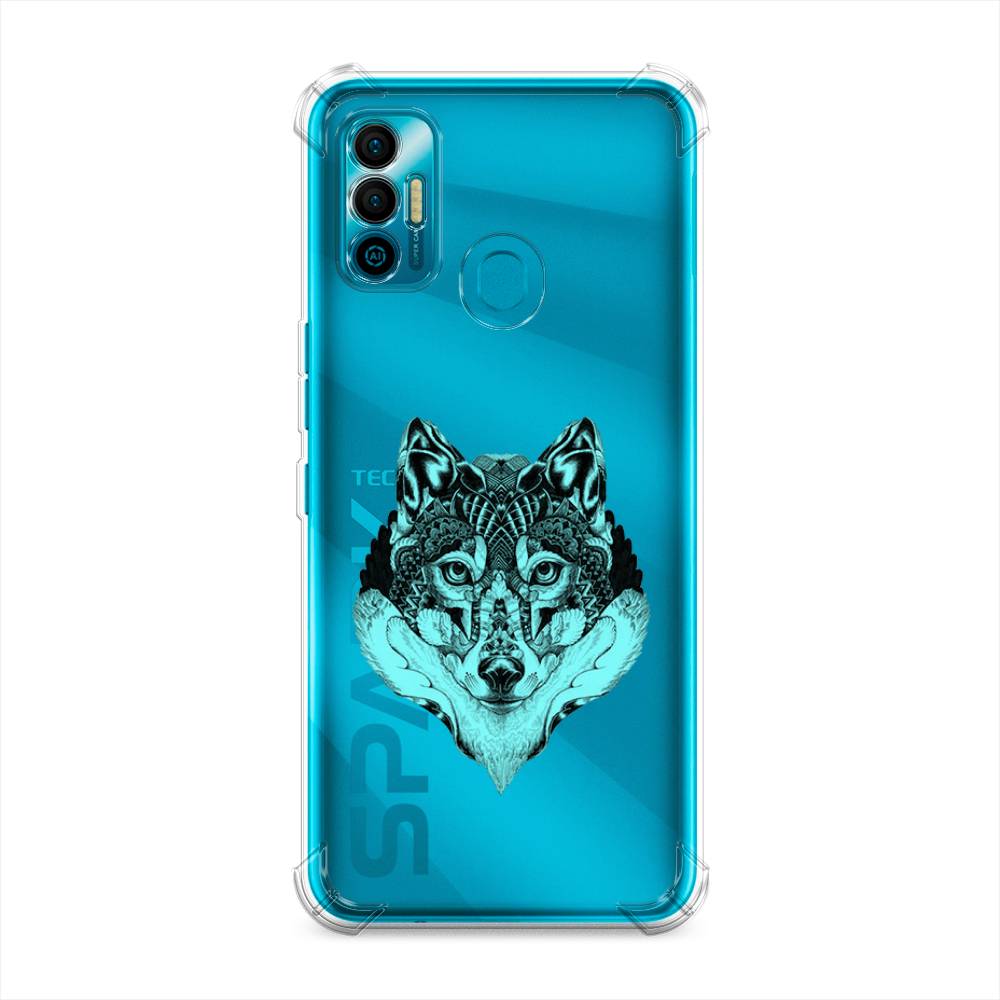 

Чехол Awog на Tecno Spark 7 "Бирюзовый волк", Голубой;черный, 301051-1