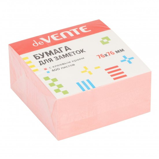 

Блок клейкий deVente 76х76 400л розовый, 1831597