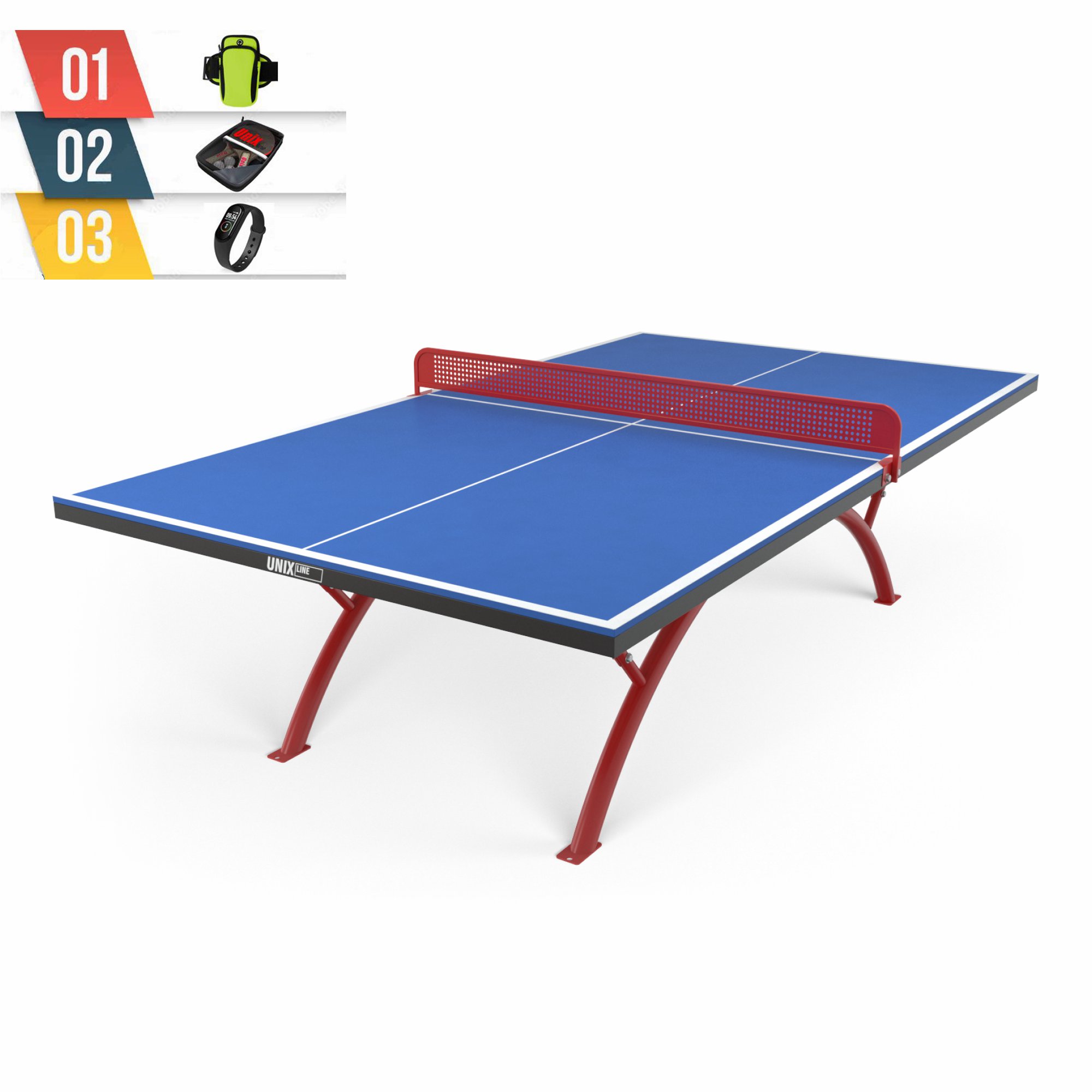 Антивандальный теннисный стол UNIX Line 14 mm SMC Blue + набор для игры