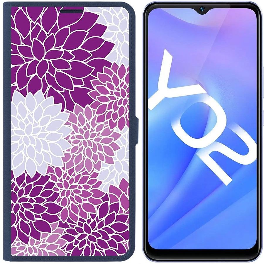 

Чехол-книжка Eco Book для Vivo Y02 Цветочный паттерн 2, Синий